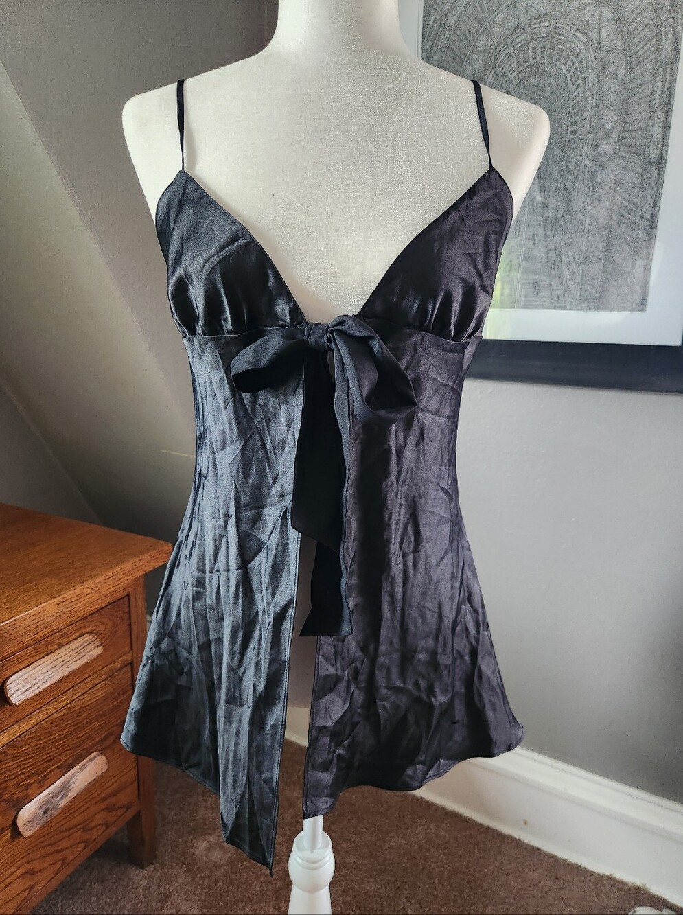 Silky Black Tie Up Bowtie Babydoll Victorias Secret Small Black String Thong Set